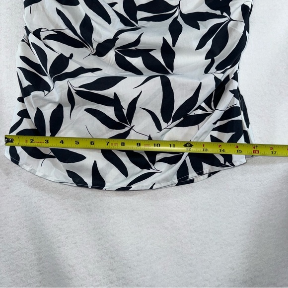 One-Shoulder Black and White Leaf Print Top formal business casual beach summer - Picture 14 of 15